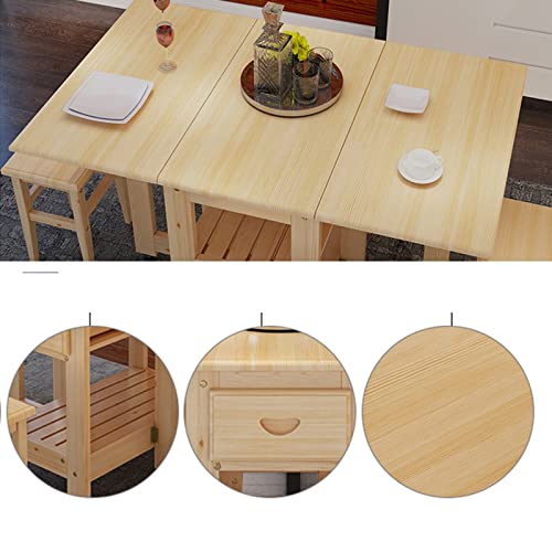 Foldable Kitchen Table, Extending Dining Table, Mobile Space Saving Drop Leaf Dinner Table with Wheels, for Small Room Apartment/Kitchen/Living Room/Bedroom, No Chairs