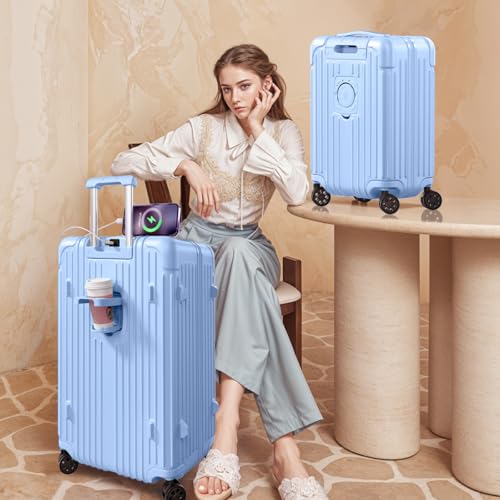 Krute Luggage Sets 2 Piece Suitcase PC+ABS Hardside Double Spinner Wheels TSA Lock Carry On Luggage 20+28 Inch (LightBlue)