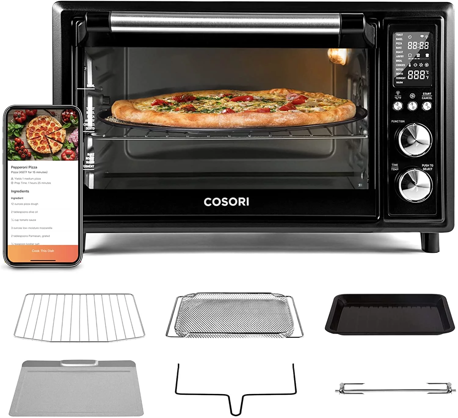 COSORI Smart New Air Fryer Toaster Oven, Large 32-Quart, Stainless Steel, Walmart Exclusive Bonus, Black