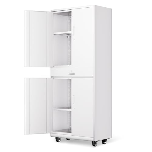DNA MOTORING 71'' Metal Storage Cabinet, Locking Tool Cabinet with 1 Drawer and Adjustable Shelves, Lockable Heavy Duty Metal Locker for Garage,Office,Home,Gym, Gray, TOOLS-00629-GY-GY-A