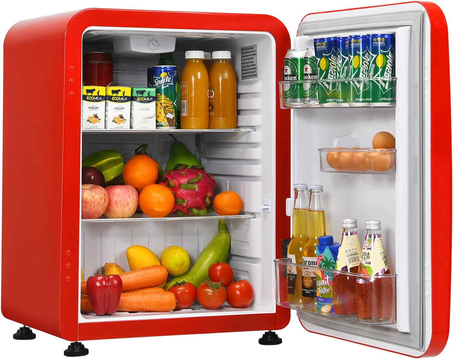 LDAILY Compact Refrigerator, 2.4 cu ft Mini Fridge with Adjustable Temperature 32℉ to 50℉, Auto Defrost, Reversible Door, Removable Glass Shelves, Small Fridge for Dorm, Garage, Camper, Basement or Office (White)