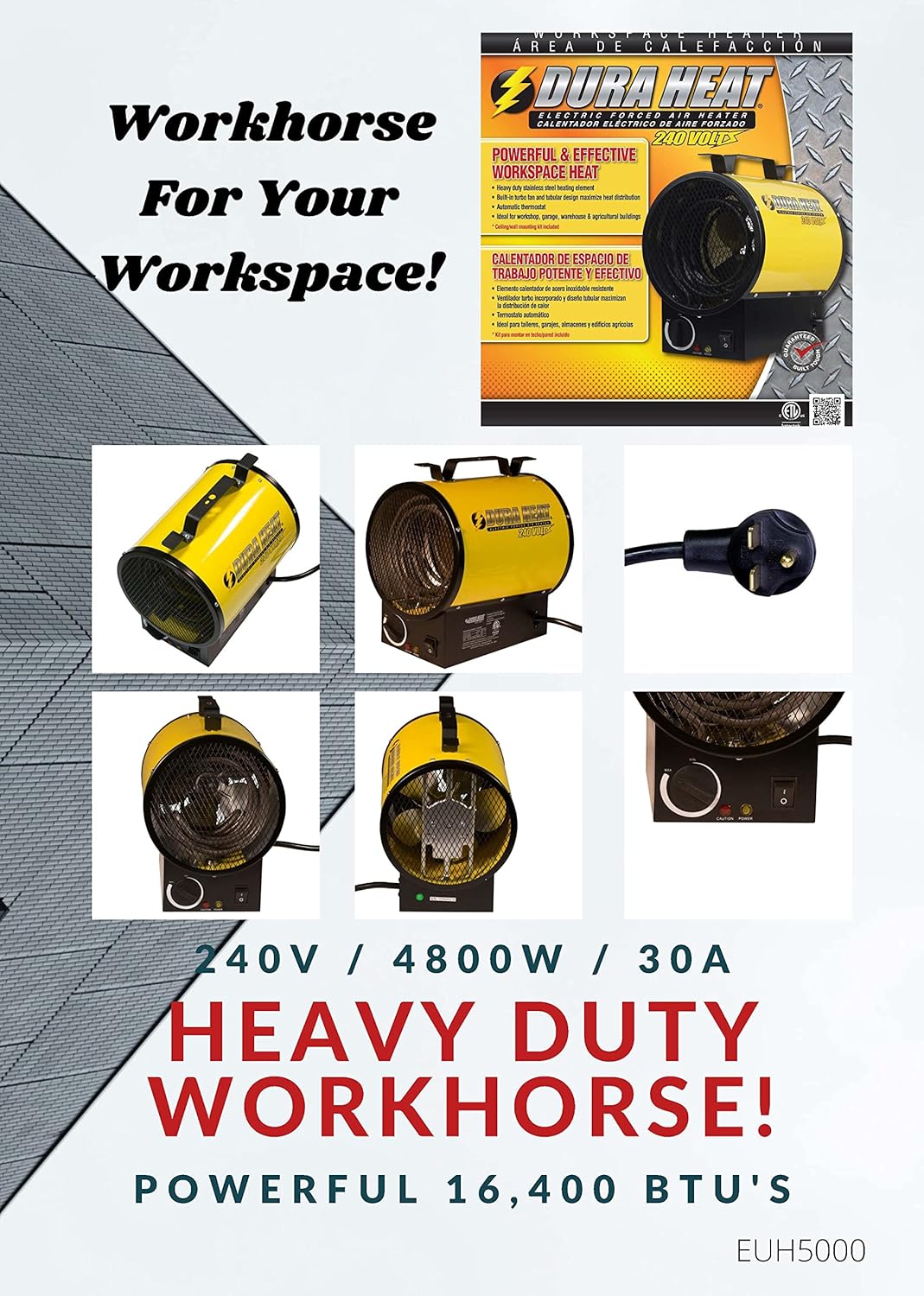 Dura Heat EUH5000 Electric Forced Air Heater 16,400 Btu, Yellow