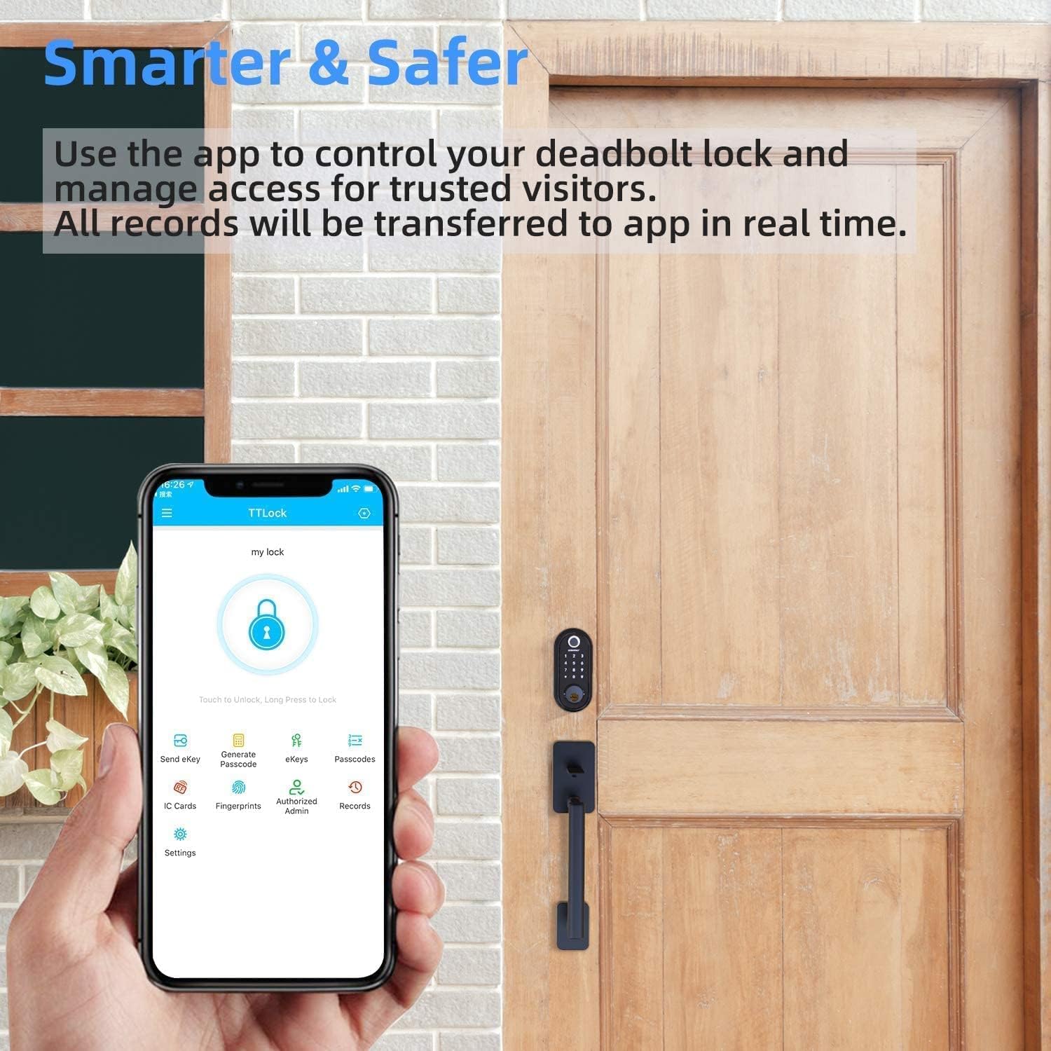 Smart Lock, hornbill 7-in-1 Fingerprint Door Lock, Keyless Entry Door Lock Smart Deadbolt with Touchscreen Keypad, Bluetooth Electronic Digital Lock with App Control for Home Hotel Office