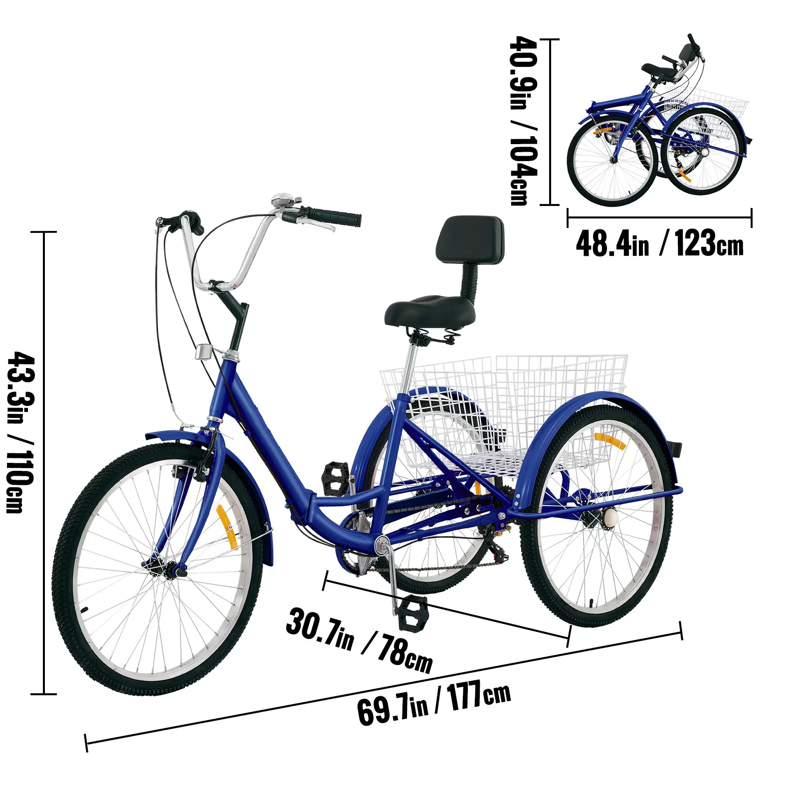 BENTISM Foldable Tricycle Adult 24'' Wheels Adult Tricycle 7-Speed 3 Wheel Bikes For Adults