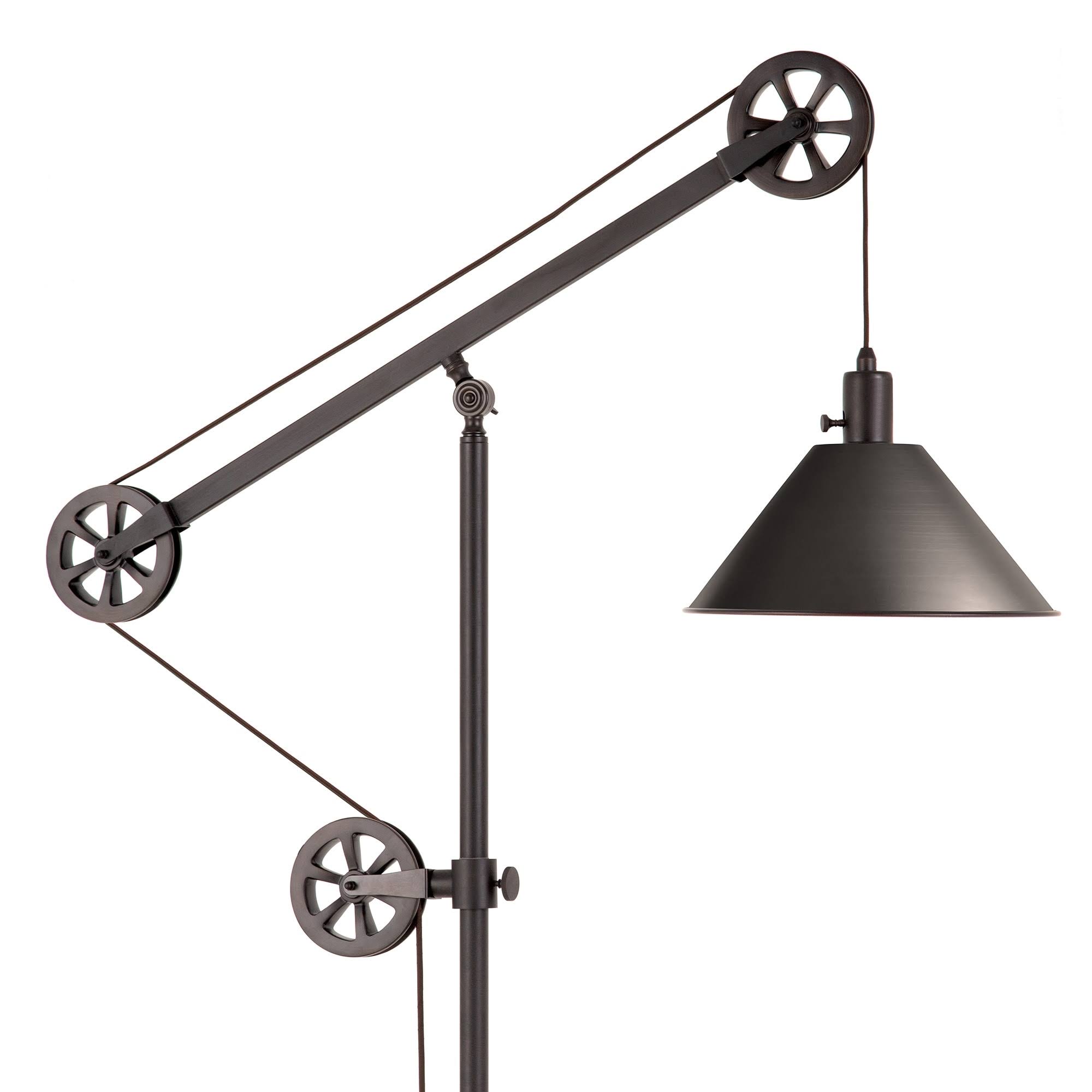 Descartes Industrial Farmhouse Floor Lamp in Blackened Bronze with Pulley System