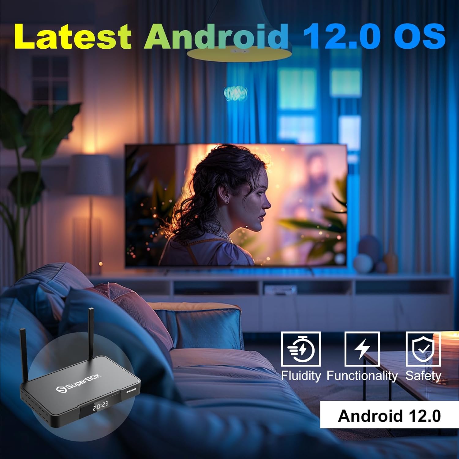 Super Stream S-5-P R O TV Box,with Channels Free,4GB RAM+32GB ROM,with Voice Remote,6K HDMI,2T2R,1*Portable Audio,1*Sunset Light,Dual Band Wifi,Newest Version Super Bundle Box,Detailed Setup Guide