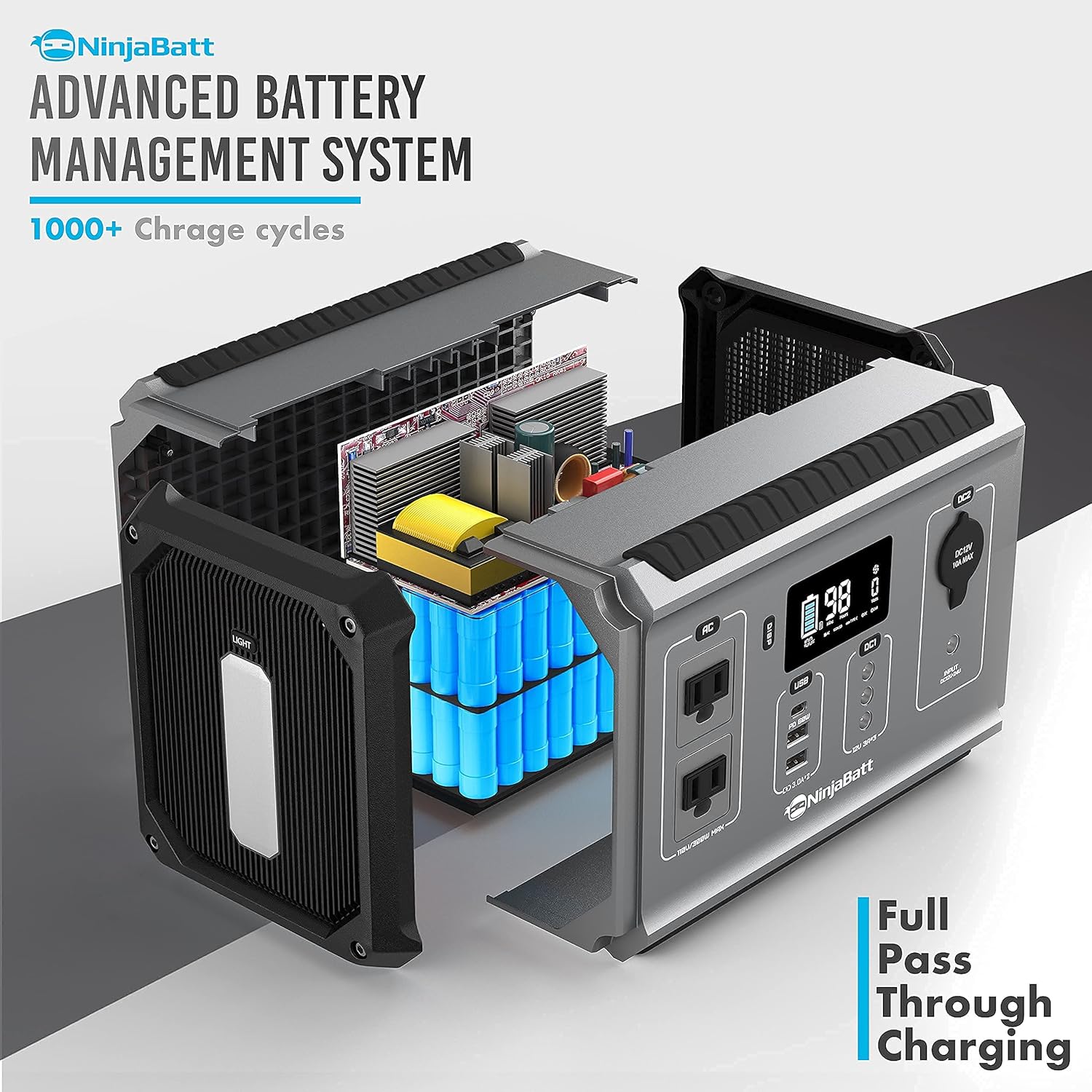 NinjaBatt Portable Power Station, 280Wh Backup Lithium Battery with 110V/300W Pure Sine Wave AC Outlets, QC3.0 & PD 60W - Silent Generator for Outdoor Camping RV Emergencies