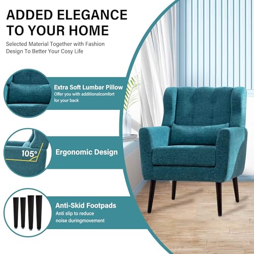Modern Accent Chair Set of 2,Upholstered Foam Filled Living Room Chairs,Comfy Reading Chair,Mid Century Modern Chair with Chenille Fabric,Lounge Arm Chairs Armchair for Living Room Bedroom (Dark Blue)