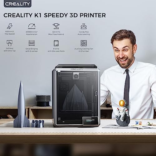 Creality K1 3D Printer 600mm/s Printing Speed 32mm³/s Max Flow Hotend 300°C High-Temperature Nozzle Direct Extruder Auto Leveling Self-Test with One Tap Solve Ringing with G-Sensor 220 * 220 * 250mm
