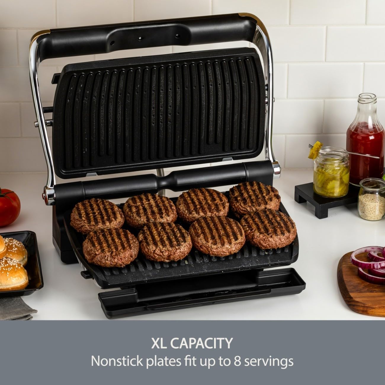 All-Clad AutoSense Stainless Steel Indoor Grill, Panini Press XL Automatic Cooking 1800 Watts Smokeless, Removable Plates, Dishwasher Safe