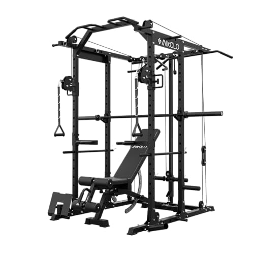 Mikolo Power Cage, Power Rack with Cable Crossover System, 1500LBS Squat Rack with LAT Pull Down System, Workout Cage with Pulley System for Fitness Home Gym