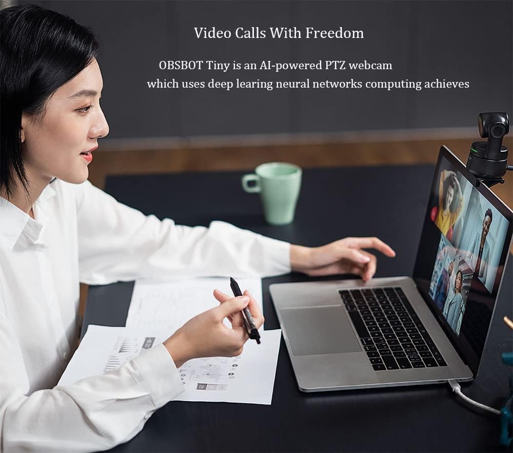 OBSBOT Tiny PTZ Webcam with Microphone,AI-Powered Framing & Gesture Control 1080P USB Streaming Web Camera for Laptop MAC Desktop PC