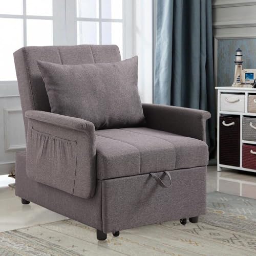 Chair Beds Sleeper 3-in-1 Use, Pull Out Sleeper Chair Bed, Convertible Chairs into Beds with Adjustable Backrest, Side Pockets and Pillow, Sleeper Couch Bed for Small Living Room,PU Leather