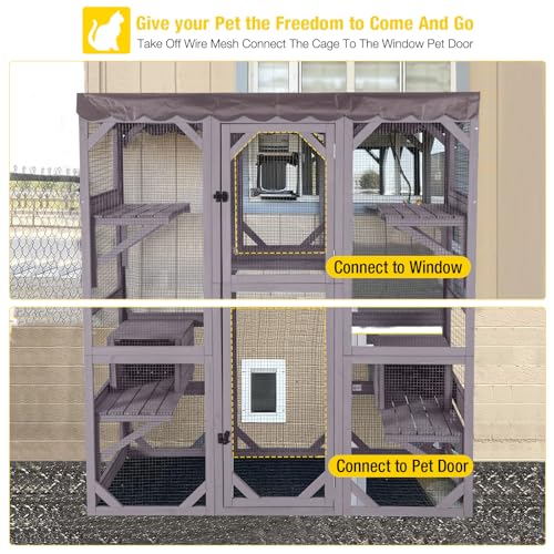 Aivituvin Catio Outdoor Cat Enclosure Large Cat House for Mulitiple Cats Walk in Kitty Cage with Tarp Roof 70"