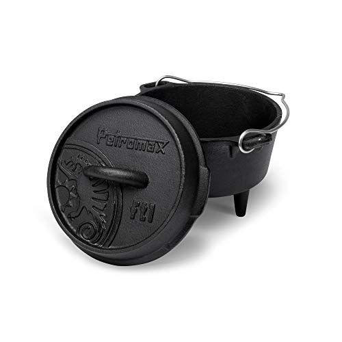 Petromax Cast Iron Dutch Oven for Cooking or Baking Outdoors Over a Campfire or in the Home Kitchen, Pre-Seasoned Cookware Conducts Heat Evenly, 3 Legs