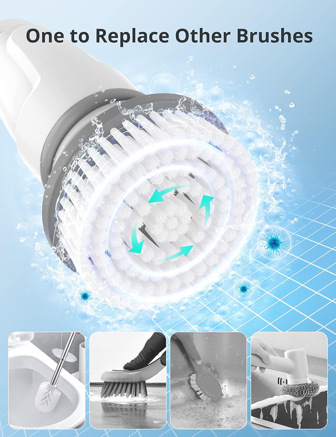 Electric Spin Scrubber, Voweek Cordless Cleaning Brush with Adjustable Extension Arm 4 Replaceable Cleaning Heads, Power Shower Scrubber for Bathroom, Tub, Tile, Floor Pack of 2