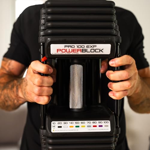 PowerBlock Pro 100 Adjustable Dumbbell, Sold As A Single Unit 5-100 lb Dumbbell &ndash; Durable Steel Build, Innovative Workout Equipment, Strength Training