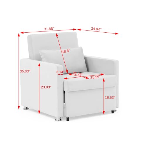 Recliner Chair, Convertible Sleeper Chair, Sofa Bed Chair 2-in-1, Convertible Chair for Living Room, Bedroom, Office, Ottoman Bed for Small Space with One Pillow (Beige)