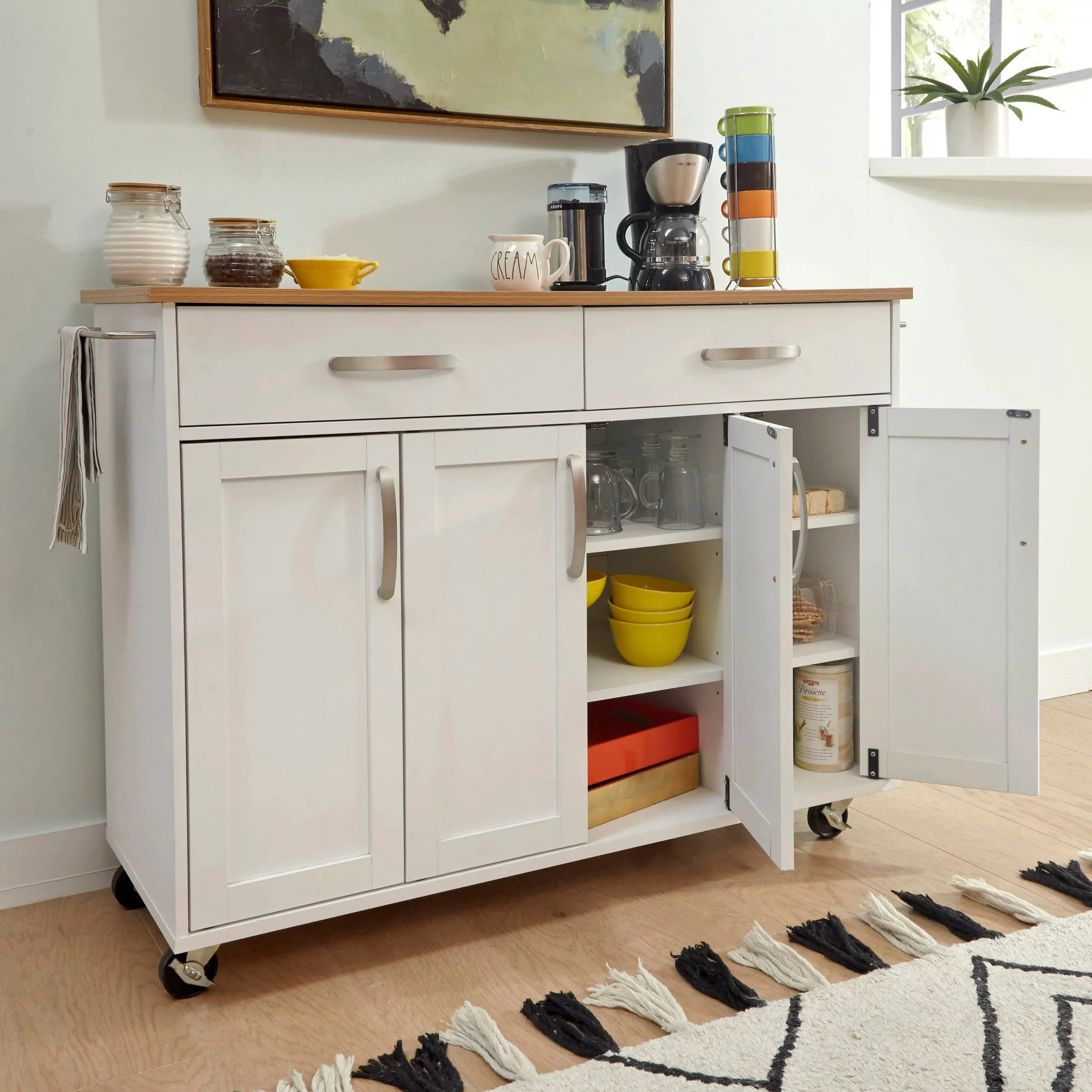 Homestyles Storage Plus Off White Wood Kitchen Cart