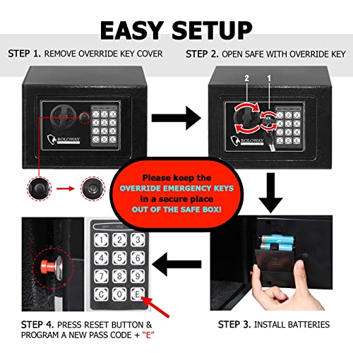 ROLOWAY Steel Safe Box (2.2 Cubic Feet), Money Safe for Home Safe, Lock Box with Fireproof Bag for Cash Safe, Security Safety Box for Document Safe, Fireproof Safe with Key Digital Keypad Lock Black