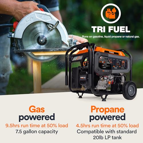 Generac 8,000-Watt Gas-Powered Portable Generator - Electric Start with COsense - PowerRush Advanced Technology - Reliable Power for Emergencies, Recreation, Home - 49 State Compliant - Orange/Black