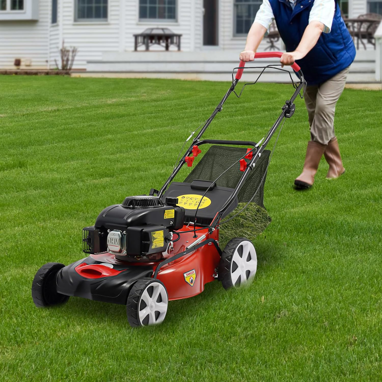 Lawn Mower Gas Lawn Mower Self Propelled 20-inch & 140cc 4-Stroke Engine Self-Propelled Gas Powered Lawn Mower w/Bagger Gas Mower, 8 Adjustable Heights for Small to Medium Sized Yards
