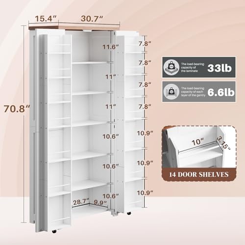 HollyHOME 72" Kitchen Pantry Cabinet, Storage Cabinet with 4 Doors and 1 Drawer, Freestanding Cupboard with Adjustable Shelves and 6 Door Shelves for Kitchen, Dining Room, Living Room, White