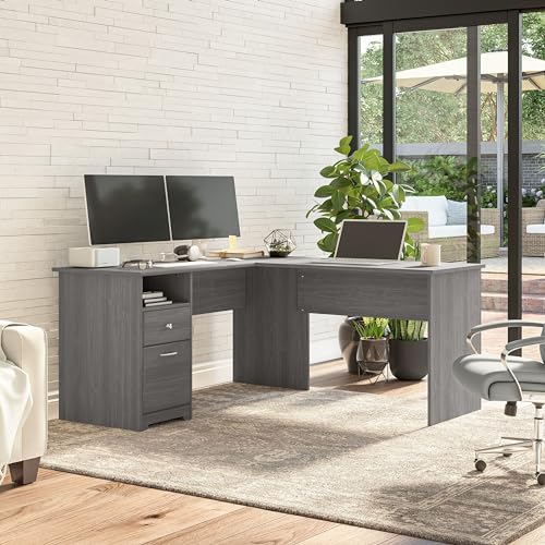 Bush Furniture Cabot L Shaped Computer Desk with Drawers, 60W, Modern Gray