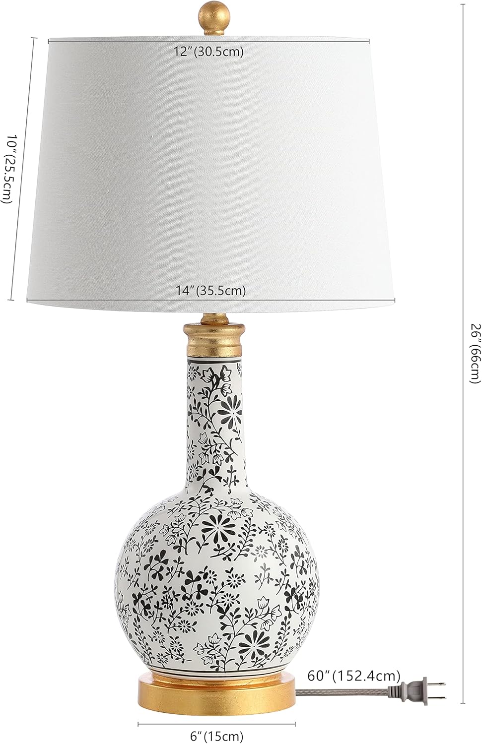 SAFAVIEH Lighting Collection Bodie Floral Black/ White 26-inch Bedroom Living Room Home Office Desk Nightstand Table Lamp Set of 2 (LED Bulbs Included)