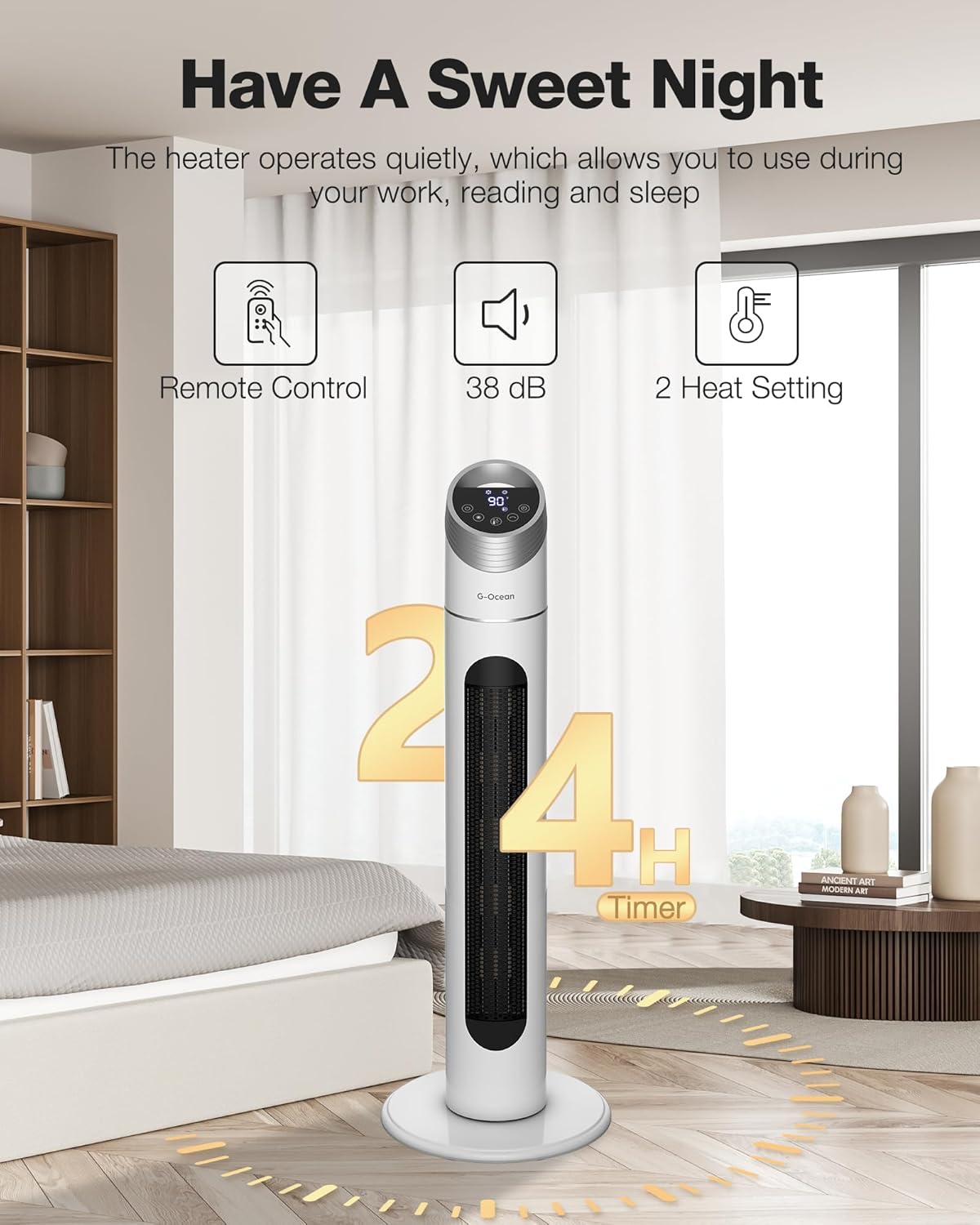 Space Heater for Large Room, 34" Tower Heater with Remote, 1500W Space Heater with 12H Timer, 70° Oscillating, Adjustable Thermostat, Overheating & Tip-over Protection for Garage, Home Indoor Use