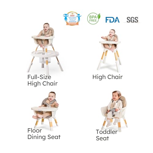 Baby High Chair, 8 in 1 Convertible Highchair with Activity Center, Adjustable Growing High Chairs for Babies and Toddlers with Removable Tray, Khaki