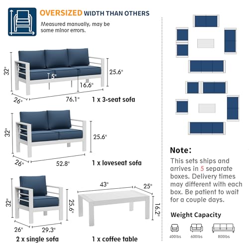 UDPATIO 8 Piece Aluminum Patio Furniture Set, Oversized Modern Outdoor Furniture Set with Olefin Fabric Cushion for Patio Deck Backyard, Dark Grey(with Waterproof Covers)