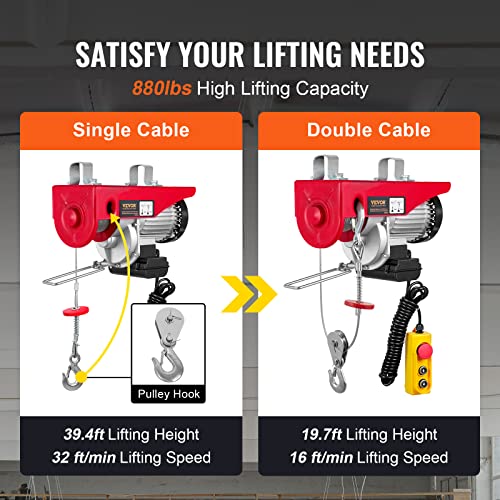 Happybuy 880 LBS Lift Electric Hoist, 110V Electric Hoist, Remote Control Electric Winch Overhead Crane Lift Electric Wire Hoist for Factories, Warehouses and Goods Lifting