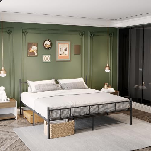 14 Inch California King Size Metal Platform Bed Frame with Headboard,Mattress Foundation,Steel Slat Support,Under Bed Storage,No Box Spring Needed,California King Bed Frame,Black…
