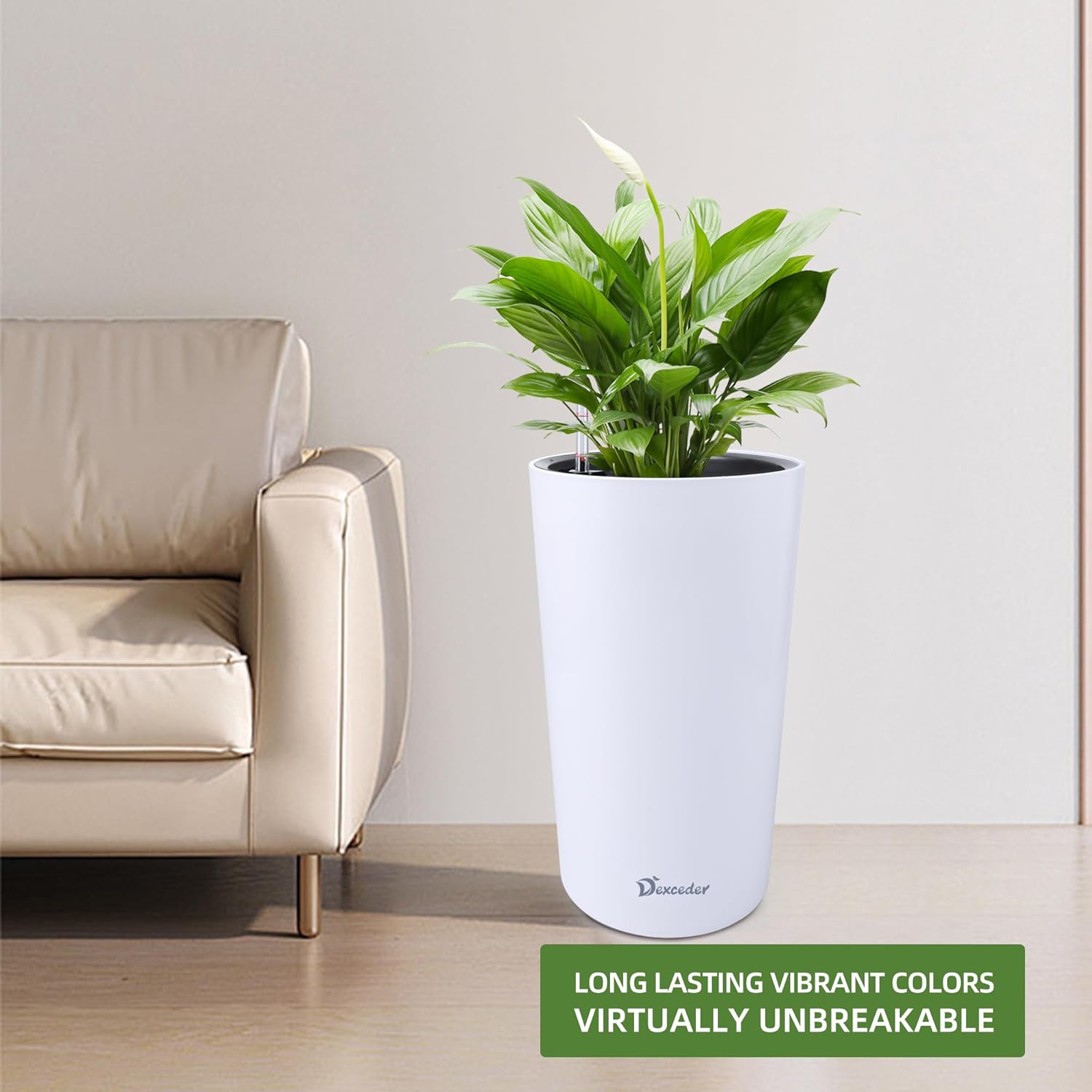 18x17 & 22x13 Self Watering Floor Standing Planter with Water Level Indicator (White Matte)
