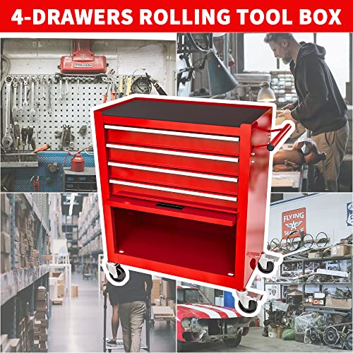 4-Drawer Tool Cart on Wheels, Rolling Tool Box，Heavy Duty Utility Industrial Service Cart Storage Organizer with Locking System, for Mechanic, Warehouse, Garage, Workshop
