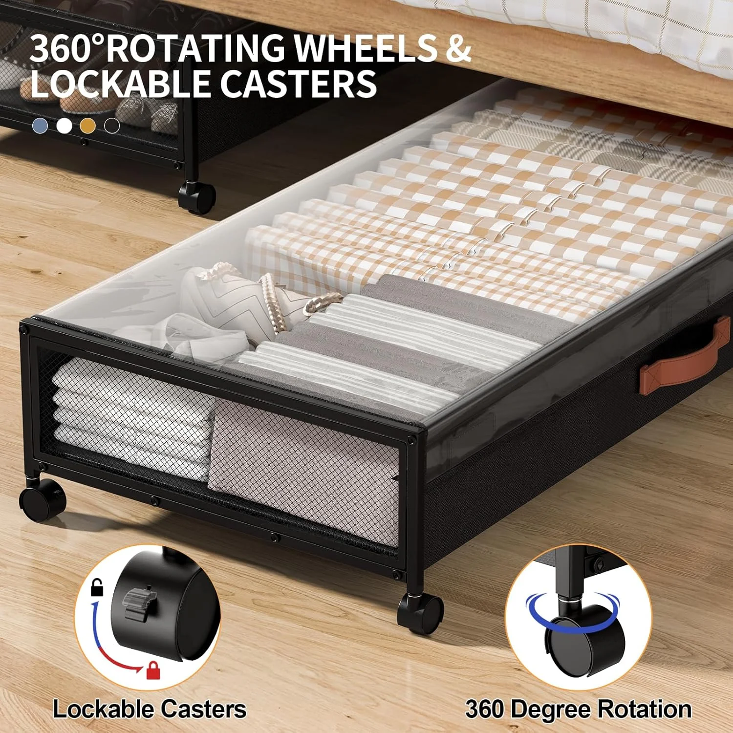 Under Bed Storage Containers With Wheels 54L Large Underbed Shoes Blankets Clothes Toy Storage Drawers For College Dorms Bedrooms Nursery Rooms Organization… (Black 2 Pack, XXL(36x16.6x7.28))