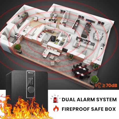 Kavey 2.0 Cub Safe Box, Fireproof Safe with LCD Touch Screen and Dual Alarm System, Home Safe With Mute Function and LED Light, Money Safe with Removable Shelf, Safe for Money Documents Valuables