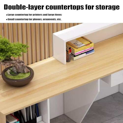 Reception Counter Desk Modern Retail Counter L-shaped Reception Desk with Counter and Lockable Drawer Modern Office Receptionist Desk for Spa, Shop, Office(Wood Grain-Right,160x60x100cm)