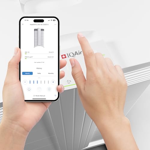 IQAir HealthPro Compact XE Air Purifier - Compact HyperHEPA Fration for Rooms up to 1240 sq ft - Allergens, Smoke, Dust, Mold, Pet Dander, Swiss Made, WiFi Enabled