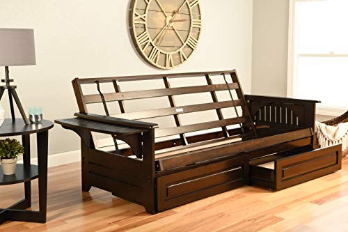Kodiak Furniture Phoenix Full Size Futon in Espresso Finish with Storage Drawers, Linen Charcoal