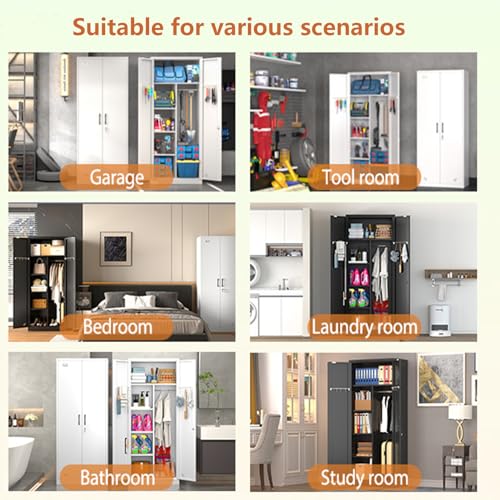 71" Armoire Wardrobe Closet with 2 Doors & 2 Drawers, Metal Storage Cabinet with Drawers and Hanging Rod, Metal Closet Organizers for Home, Office,Gym(White)