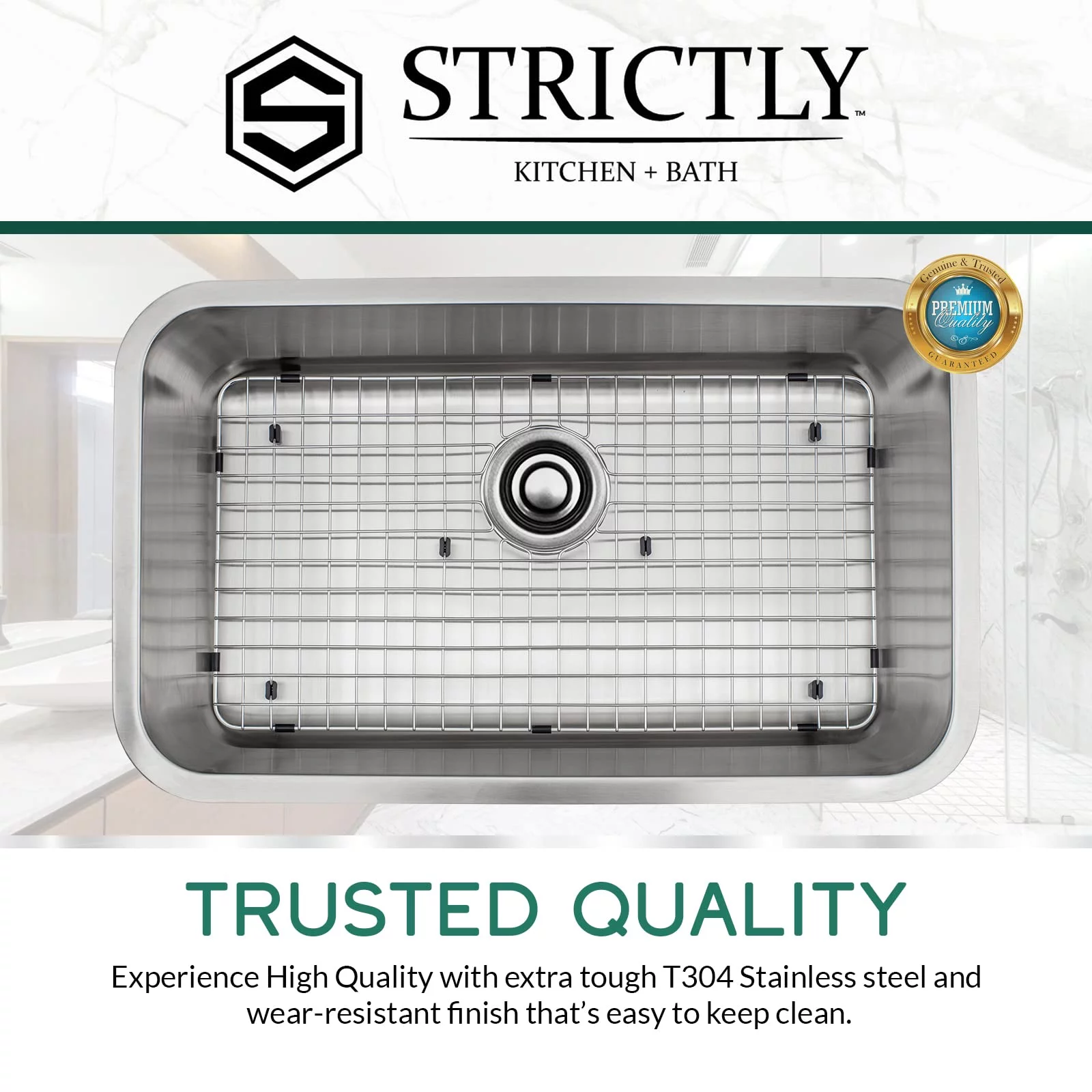 Strictly Sinks 29 Inch Undermount Kitchen Sink-Single Bowl Kitchen Sinks-18 Gauge Kitchen Sink-Ideal Sink for Kitchen with Single Disposal Flange (with Stopper), Bottom Grid & Roll Up Dish Drying Rack