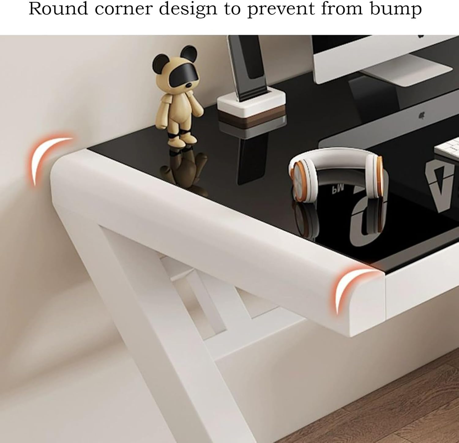 Modern Computer Desk Tempered Glass Large Office Desk with Threading Hole Storage Stand Study Writing Desk Easy to Install Computer Workstation for Home Office(Black,39.3 * 19.6'')