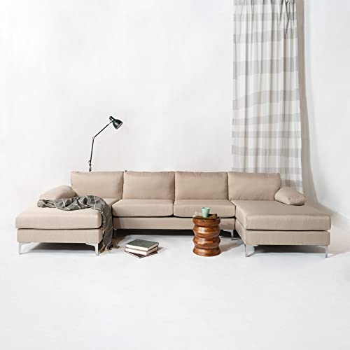 Casa Andrea Milano Modern Large Linen Fabric U-Shape Sectional Sofa, Double Extra Wide Chaise Lounge Couch
