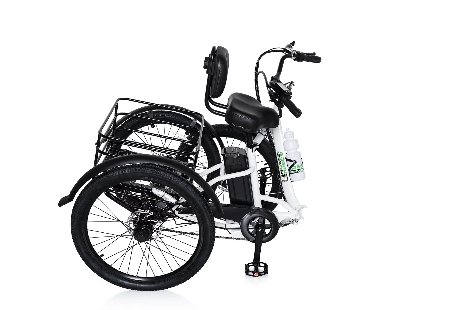 24" Electric Folding Tricycle for Adults & Seniors, 7-Speed, 3 Wheels Trike, 350W Motor, Black & White - Green Zone Bikes