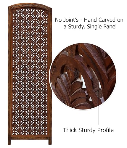 Room Divider Wood Screen - Ghanti Bells Antique Brown - 4 Panel Folding 72 x 80 - Assembled Hand Carved Decorative Functional Versatile Portable Partition Reversible Privacy Boho - COTTON CRAFT