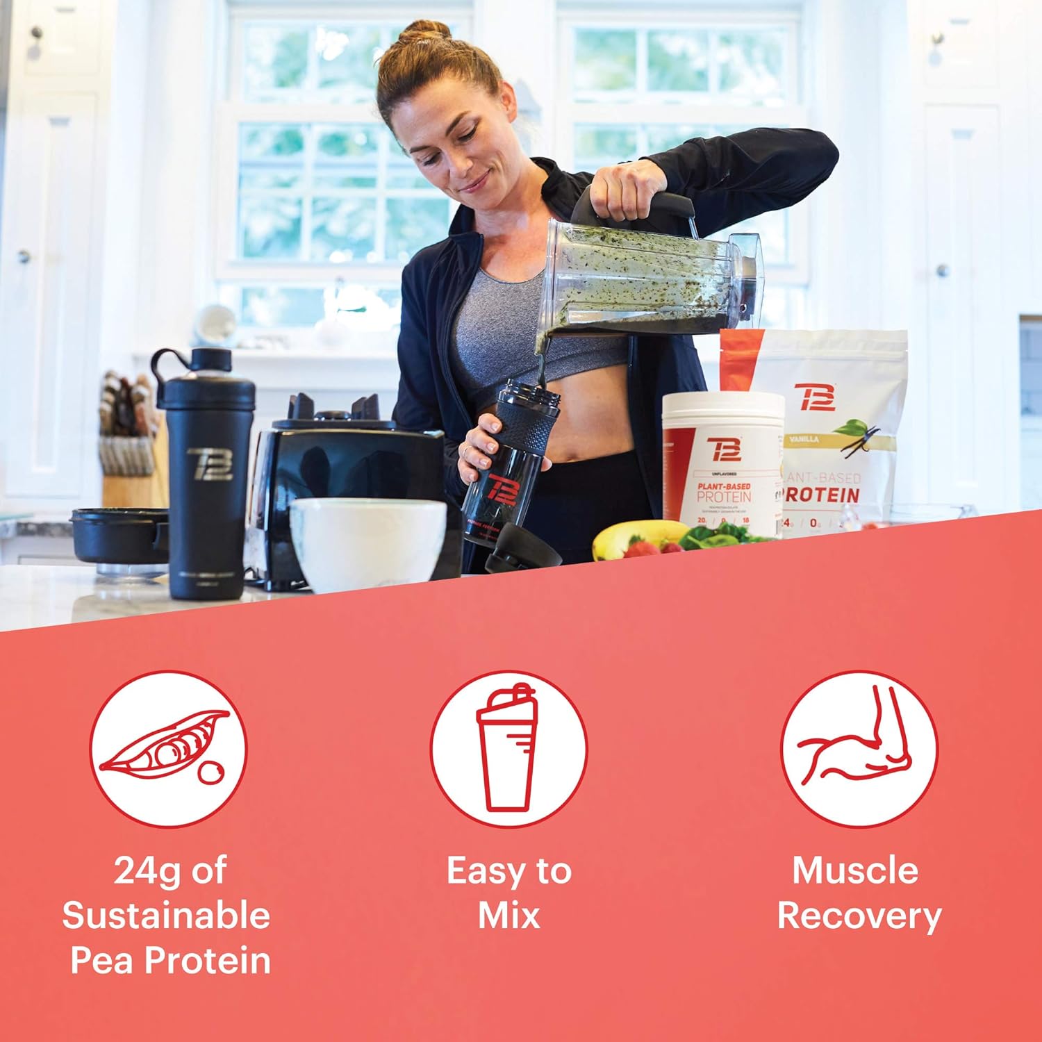TB12 Plant Based Protein Powder, Sustainably Sourced Pea Protein, Vanilla, Vegan, 1g Net Carb, Non-GMO, Dairy-Free, Sugar-Free (18 Servings / 1.26lbs) Pack of 2
