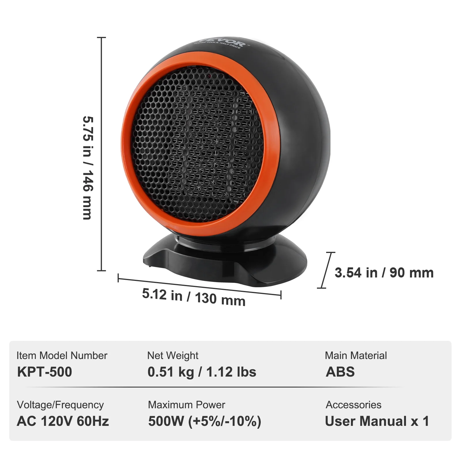 BENTISM 500W Electric Fan Forced Portable Space Heater 6 in Overheat Protection