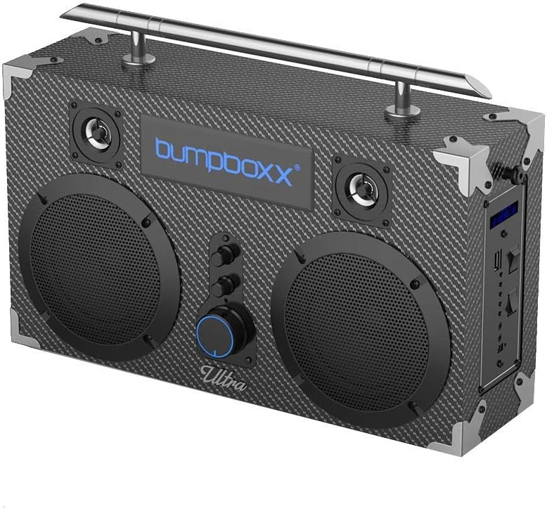 Bumpboxx Bluetooth Boombox Ultra Blue | Retro Boombox with Bluetooth Speaker | Rechargeable Bluetooth Speaker